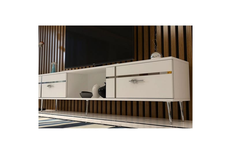 Safiya Tv-bänk 150 cm - Vit/Silver - Möbler - TV- & Mediamöbler - TV bänk & mediabänk