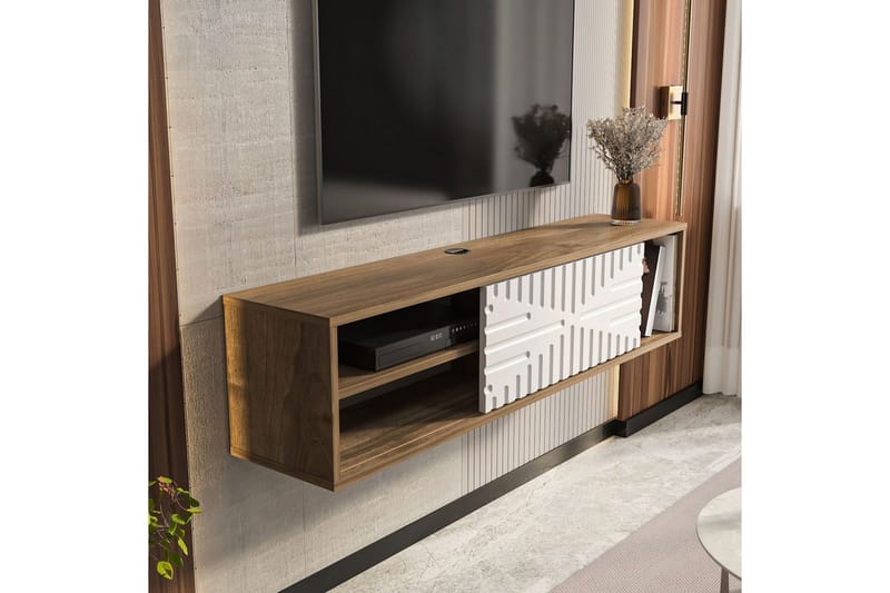 Saller Vägghängd Tv-bänk 140 cm med Förvaring i Valnöt - Valnötsbrun - Möbler - TV- & Mediamöbler - TV bänk & mediabänk