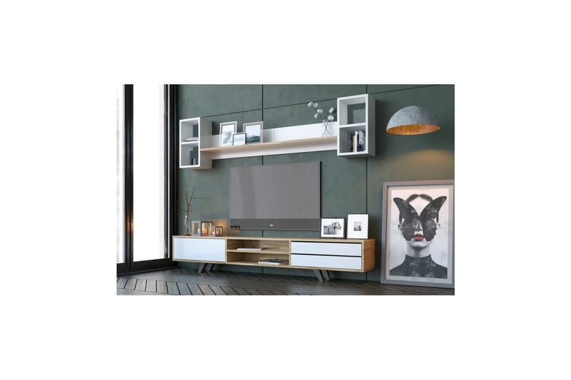 Seyra Tv-stativ 45 cm - Vit/Ek - Möbler - TV- & Mediamöbler - Mediastativ & väggfäste - Tv-stativ & Tv-väggfäste