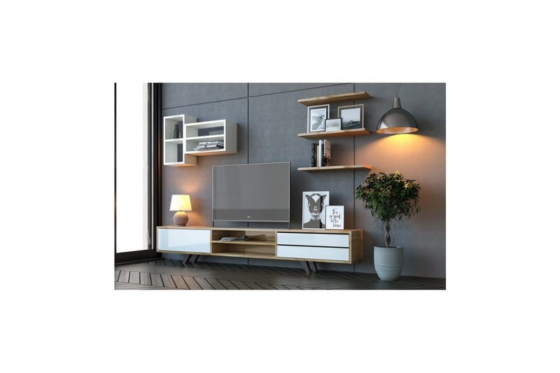 Seyra Tv-stativ 45 cm - Vit/Ek - Möbler - TV- & Mediamöbler - Mediastativ & väggfäste - Tv-stativ & Tv-väggfäste