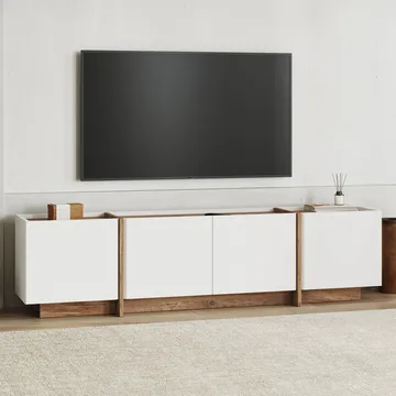 Sylvenn TV-bänk 180 cm - Vitt och Atlantic Pine - Möbler - TV- & Mediamöbler - Mediastativ & väggfäste - Tv-stativ & Tv-väggfäste