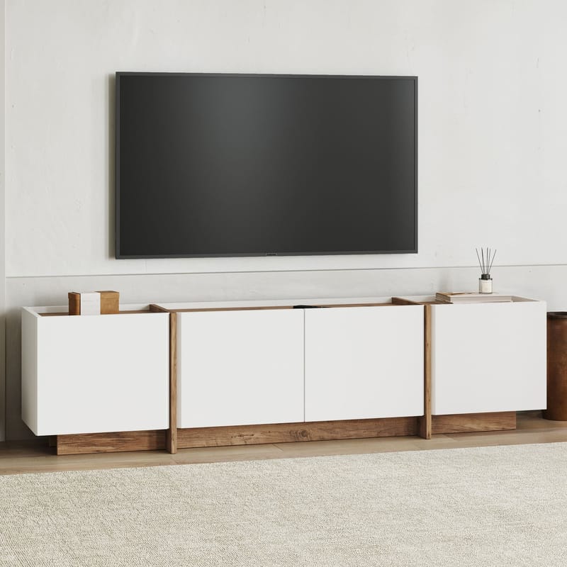 Sylvenn TV-bänk 180 cm - Vitt och Atlantic Pine - Möbler - TV- & Mediamöbler - Mediastativ & väggfäste - Tv-stativ & Tv-väggfäste