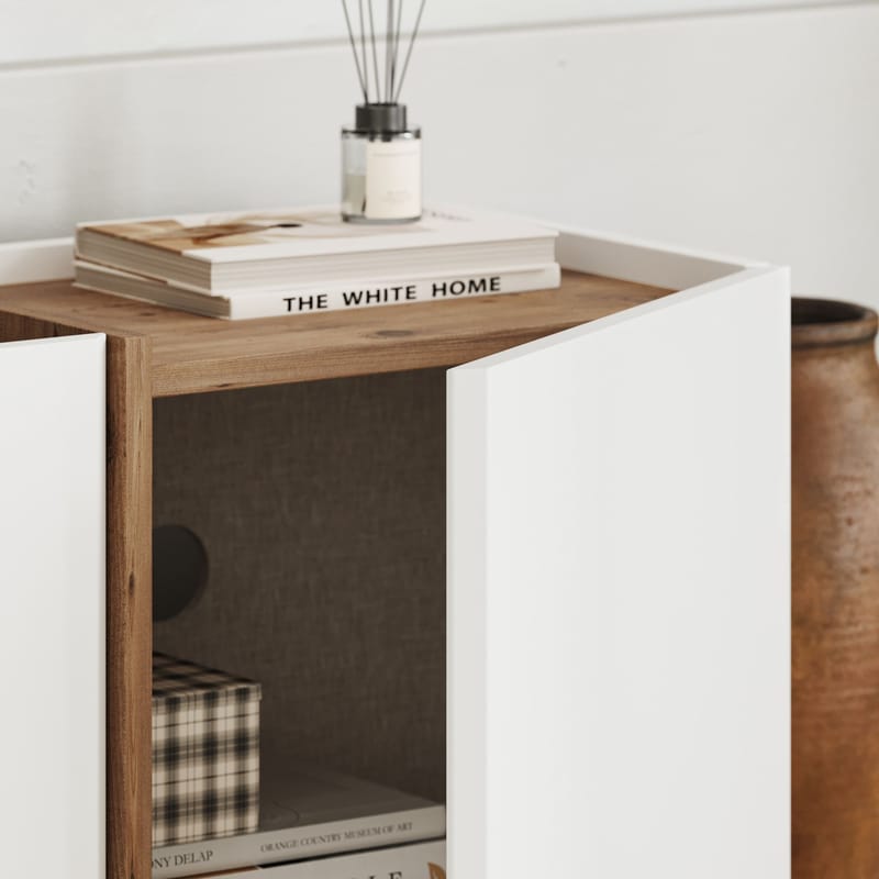 Sylvenn TV-bänk 180 cm - Vitt och Atlantic Pine - Möbler - TV- & Mediamöbler - Mediastativ & väggfäste - Tv-stativ & Tv-väggfäste