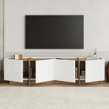Sylvenn TV-bänk 180 cm - Vitt och Atlantic Pine - Möbler - TV- & Mediamöbler - Mediastativ & väggfäste - Tv-stativ & Tv-väggfäste