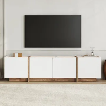 Sylvenn TV-bänk 180 cm - Vitt och Atlantic Pine - Möbler - TV- & Mediamöbler - Mediastativ & väggfäste - Tv-stativ & Tv-väggfäste