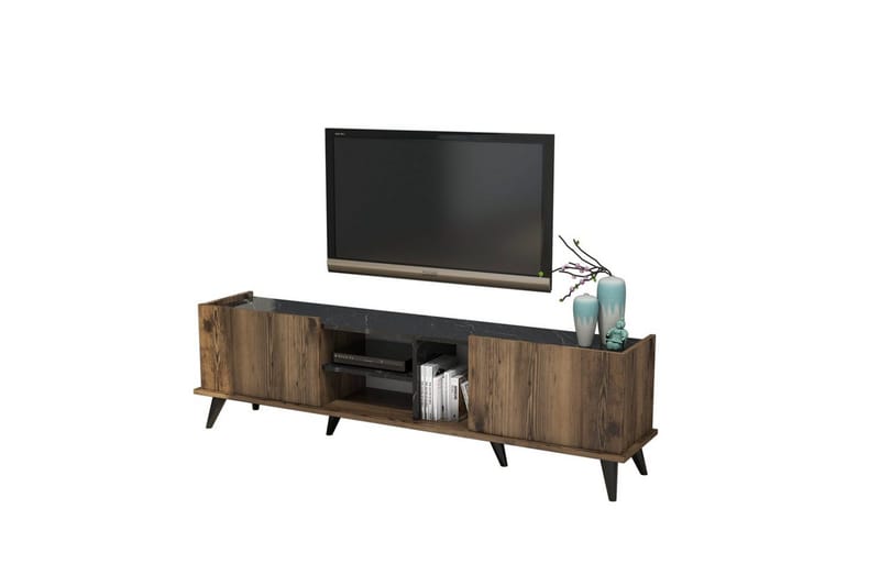 Tv-bänk & mediabänk Challur Tv-bänk 180 cm Valnöt,Svart - Möbler - TV- & Mediamöbler - TV bänk & mediabänk