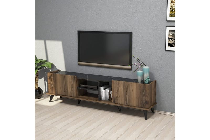Tv-bänk & mediabänk NO_BRAND Challur Tv-bänk 180 cm Valnöt,Svart - Möbler - TV- & Mediamöbler - TV bänk & mediabänk