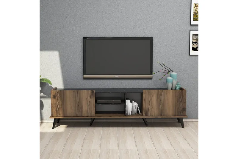 Tv-bänk & mediabänk NO_BRAND Challur Tv-bänk 180 cm Valnöt,Svart - Möbler - TV- & Mediamöbler - TV bänk & mediabänk
