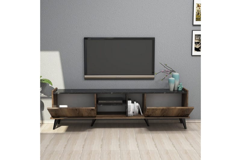 Tv-bänk & mediabänk NO_BRAND Challur Tv-bänk 180 cm Valnöt,Svart - Möbler - TV- & Mediamöbler - TV bänk & mediabänk