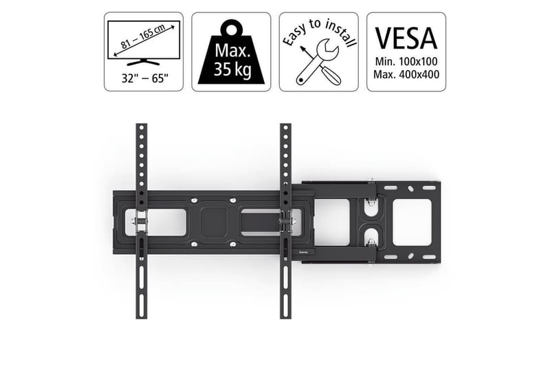 TV Väggfäste Hama VESA Full Motion Upp till 65 Max 35kg Svart - Möbler - TV- & Mediamöbler - Mediastativ & väggfäste - Tv-stativ & Tv-väggfäste