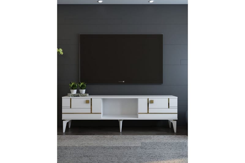 Varno Tv-bänk 150 cm - Vit/Guld - Möbler - TV- & Mediamöbler - TV bänk & mediabänk