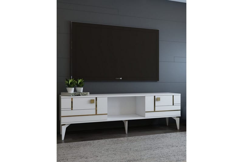 Varno Tv-bänk 150 cm - Vit/Guld - Möbler - TV- & Mediamöbler - TV bänk & mediabänk