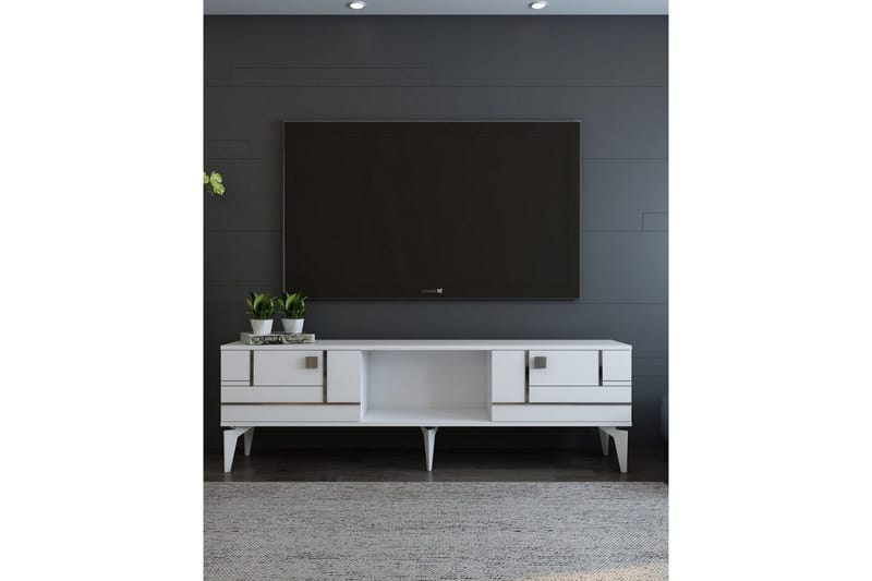 Varno Tv-bänk 150 cm - Vit/Silver - Möbler - TV- & Mediamöbler - TV bänk & mediabänk