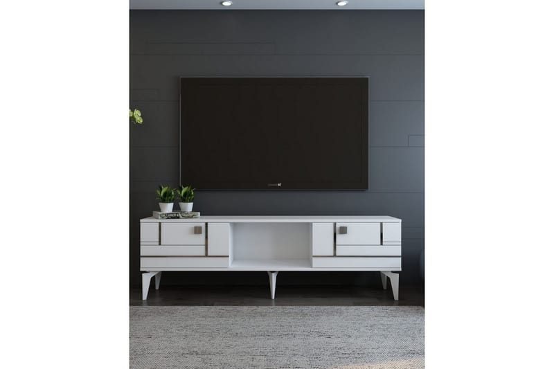 Varno Tv-bänk 150 cm - Vit/Silver - Möbler - TV- & Mediamöbler - TV bänk & mediabänk