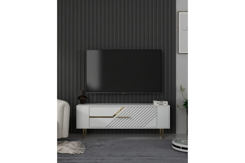 Veynor Tv-bänk 120 cm - Vit/Guld - Möbler - TV- & Mediamöbler - TV bänk & mediabänk