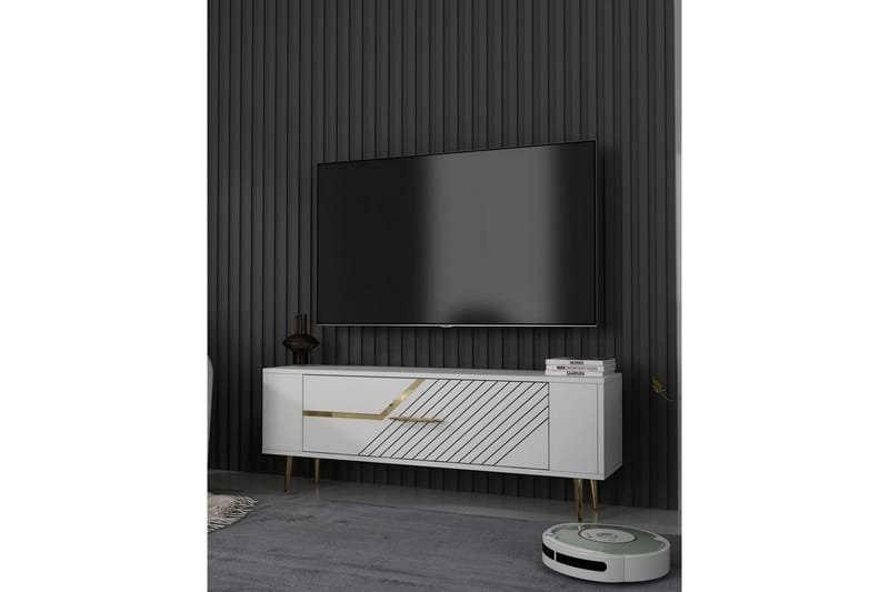 Veynor Tv-bänk 120 cm - Vit/Guld - Möbler - TV- & Mediamöbler - TV bänk & mediabänk