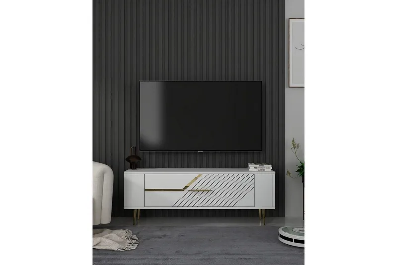 Veynor Tv-bänk 120 cm - Vit/Guld - Möbler - TV- & Mediamöbler - TV bänk & mediabänk