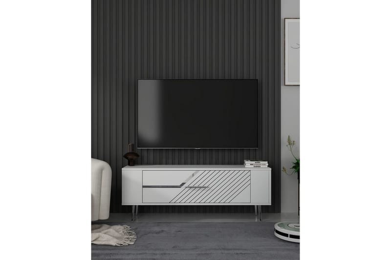 Veynor Tv-bänk 120 cm - Vit/Silver - Möbler - TV- & Mediamöbler - TV bänk & mediabänk