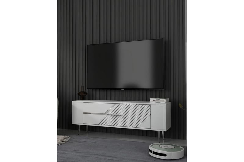 Veynor Tv-bänk 120 cm - Vit/Silver - Möbler - TV- & Mediamöbler - TV bänk & mediabänk