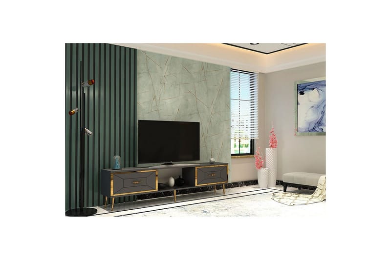 Virdel Tv-bänk 150 cm - Antracit/Guld - Möbler - TV- & Mediamöbler - TV bänk & mediabänk