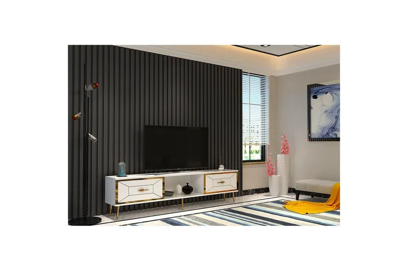 Virdel Tv-bänk 150 cm - Vit/Guld - Möbler - TV- & Mediamöbler - TV bänk & mediabänk