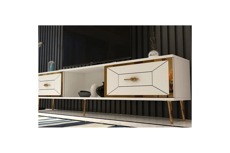 Virdel Tv-bänk 150 cm - Vit/Guld - Möbler - TV- & Mediamöbler - TV bänk & mediabänk