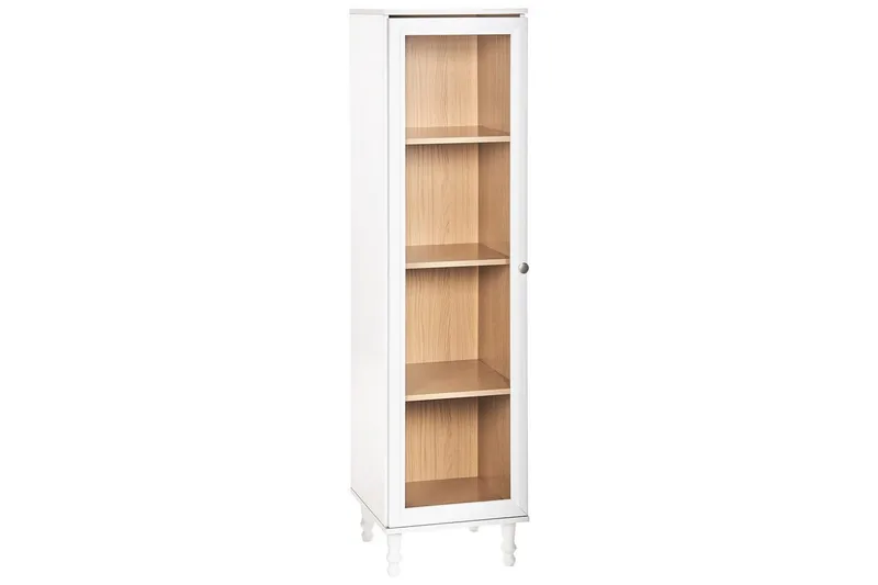 Vitrinskåp Tingledale Vit, ljust trä, 40x38x150 cm, Vit, ljust trä, 40x38x150 cm