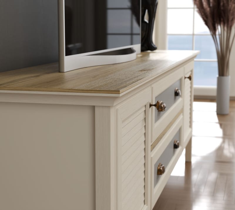 Vopira TV-bänk 180 cm - Crème, ek, grå - Möbler - TV- & Mediamöbler - Mediastativ & väggfäste - Tv-stativ & Tv-väggfäste