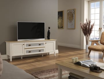 Vopira TV-bänk 180 cm - Crème, ek, grå - Möbler - TV- & Mediamöbler - Mediastativ & väggfäste - Tv-stativ & Tv-väggfäste