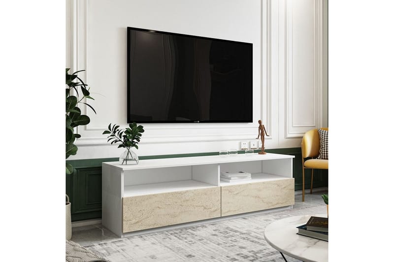 Zylen Tv-bänk 144 cm - Vit/Travertine - Möbler - TV- & Mediamöbler - TV bänk & mediabänk