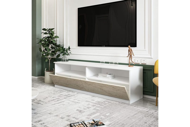Zylen Tv-bänk 144 cm - Vit/Travertine - Möbler - TV- & Mediamöbler - TV bänk & mediabänk