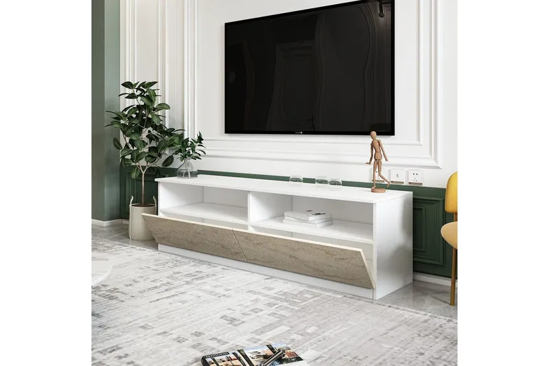 Zylen Tv-bänk 144 cm - Vit/Travertine - Möbler - TV- & Mediamöbler - TV bänk & mediabänk