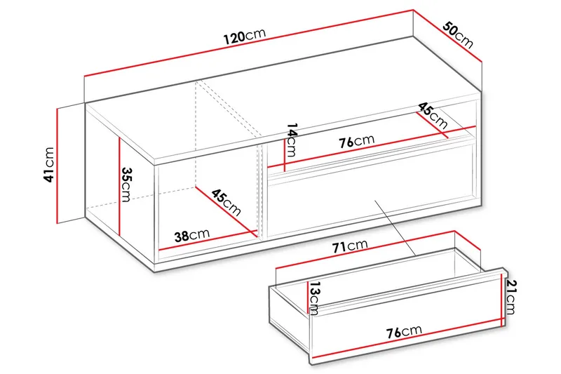 Metropolitan Tv-bänk 120x50 cm - Vit/Ljusgrå/Svart - Möbler - TV- & Mediamöbler - TV bänk & mediabänk