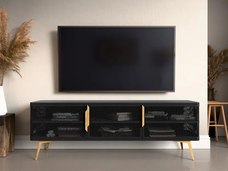 Mireva Tv-bänk 180 cm - svart, guld - Möbler - TV- & Mediamöbler - TV bänk & mediabänk