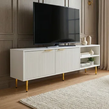 Morela TV-bänk 150 cm - Vit med guldfärgade detaljer - Möbler - TV- & Mediamöbler - TV bänk & mediabänk