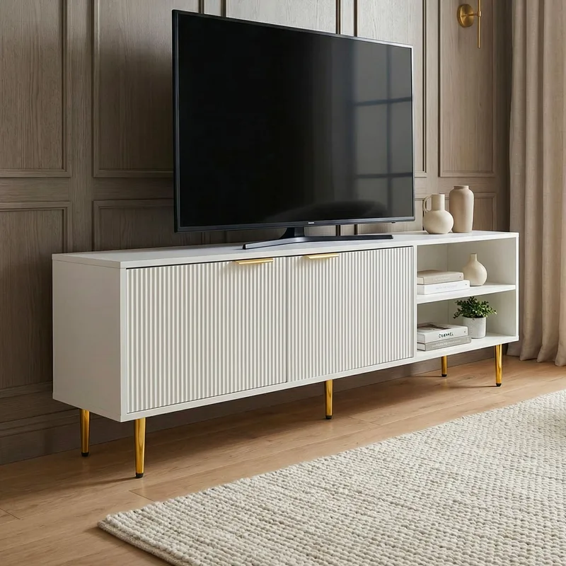Morela TV-bänk 150 cm - Vit med guldfärgade detaljer - Möbler - TV- & Mediamöbler - TV bänk & mediabänk