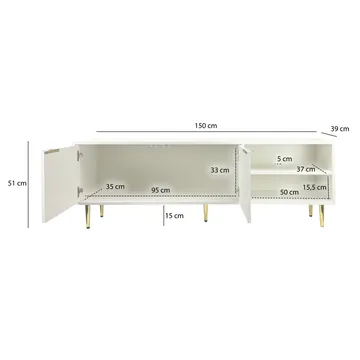 Morela TV-bänk 150 cm - Vit med guldfärgade detaljer - Möbler - TV- & Mediamöbler - TV bänk & mediabänk