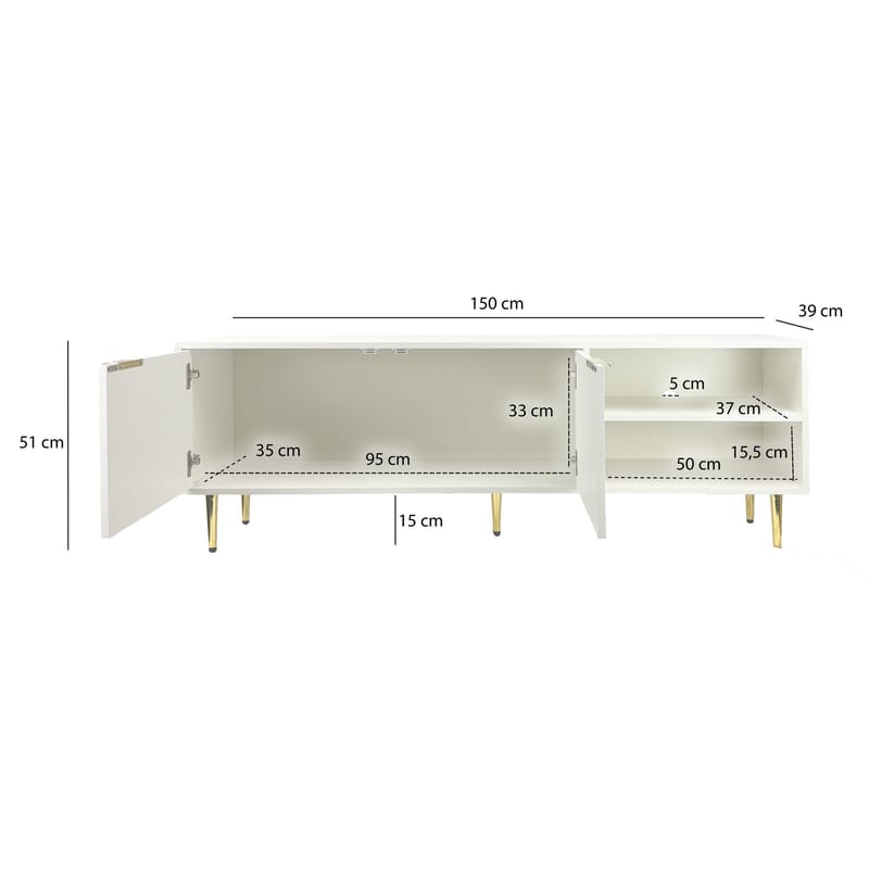 Morela TV-bänk 150 cm - Vit med guldfärgade detaljer - Möbler - TV- & Mediamöbler - TV bänk & mediabänk