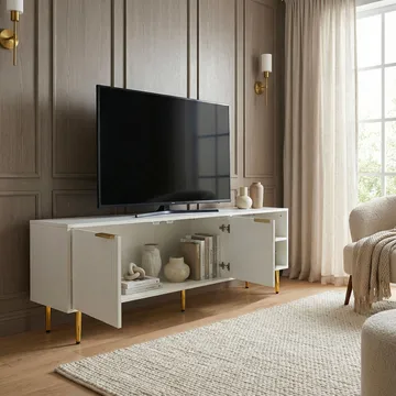 Morela TV-bänk 150 cm - Vit med guldfärgade detaljer - Möbler - TV- & Mediamöbler - TV bänk & mediabänk
