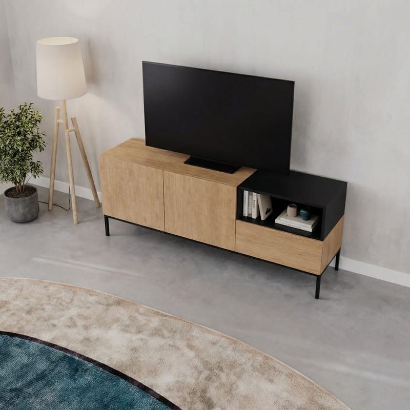 Morlen Tv-Bänk 140 cm - Naturlig ek, Wood Black, svart - Möbler - TV- & Mediamöbler - TV bänk & mediabänk