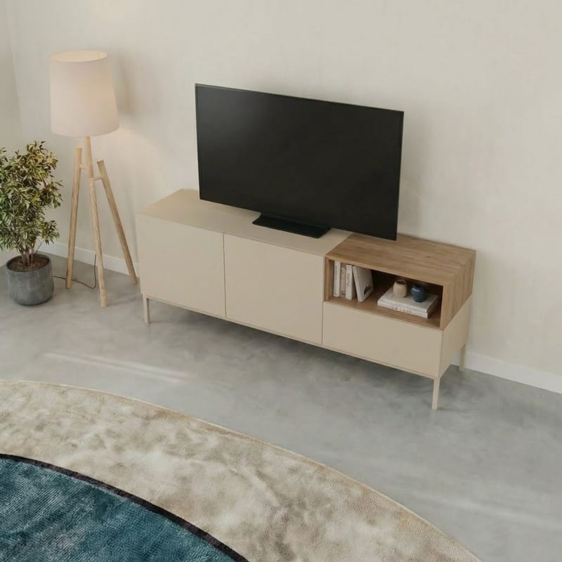 Morlen Tv-Bänk 140 cm - Santstone och naturlig ek - Möbler - TV- & Mediamöbler - TV bänk & mediabänk