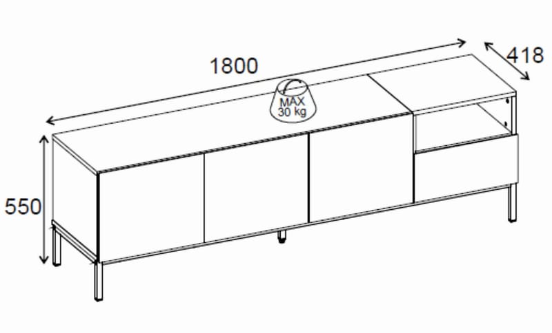 Morlen TV-bänk 180x55x41,8 cm - sandsten, naturlig ek och svart - Möbler - TV- & Mediamöbler - TV bänk & mediabänk
