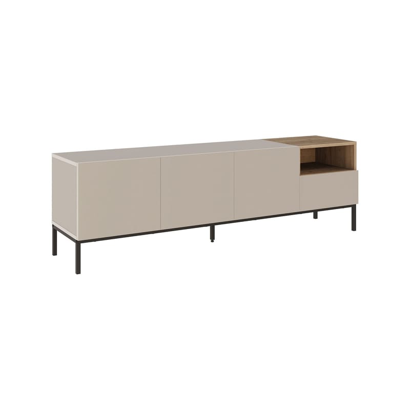 Morlen TV-bänk 180x55x41,8 cm - sandsten, naturlig ek och svart - Möbler - TV- & Mediamöbler - TV bänk & mediabänk