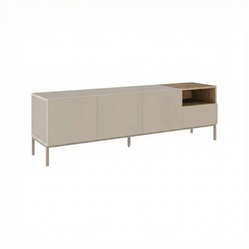 Morlen TV-bänk 180x55x41,8 cm - santstone och naturfärgad ek - Möbler - TV- & Mediamöbler - TV bänk & mediabänk