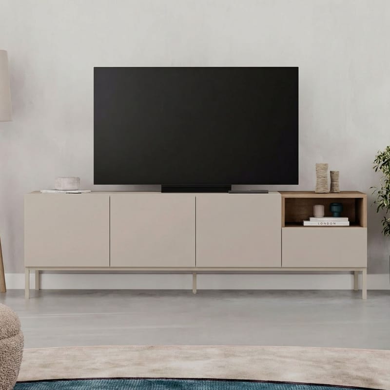 Morlen TV-bänk 180x55x41,8 cm - santstone och naturfärgad ek - Möbler - TV- & Mediamöbler - TV bänk & mediabänk