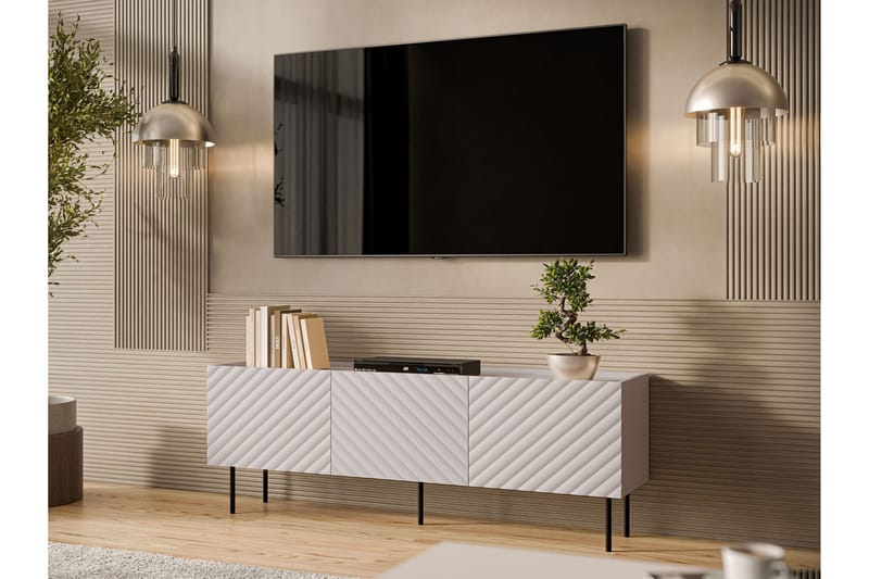 Munkedal Golvstående Tv-bänk 166 cm med Förvaring i Målat Trä - Beige - Möbler - TV- & Mediamöbler - TV bänk & mediabänk