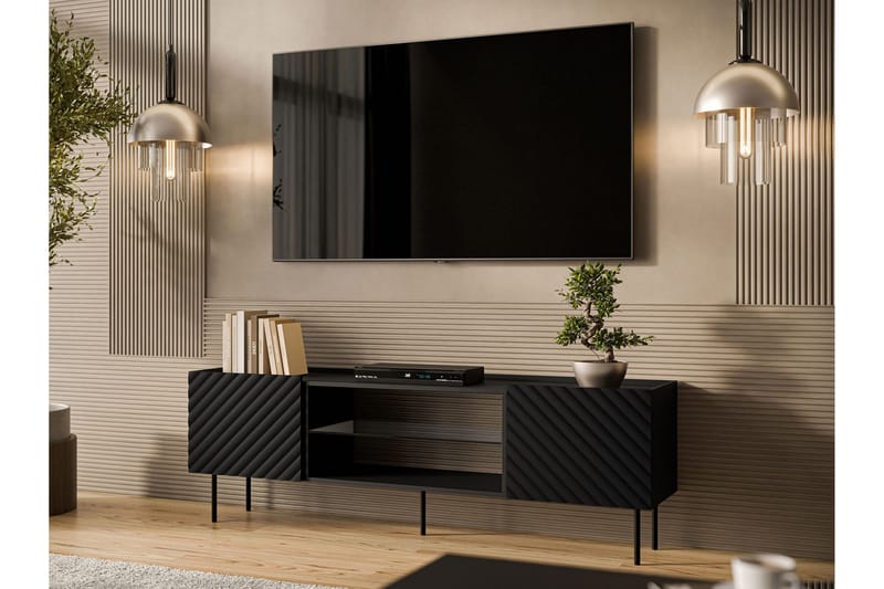 Munkedal Golvstående Tv-bänk 181 cm med Förvaring i Målat Trä - Svart - Möbler - TV- & Mediamöbler - TV bänk & mediabänk