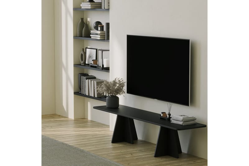 Munne Golvstående Rektangulär TV Bänk 180 cm i Målat Trä - Svart - Möbler - TV- & Mediamöbler - TV bänk & mediabänk