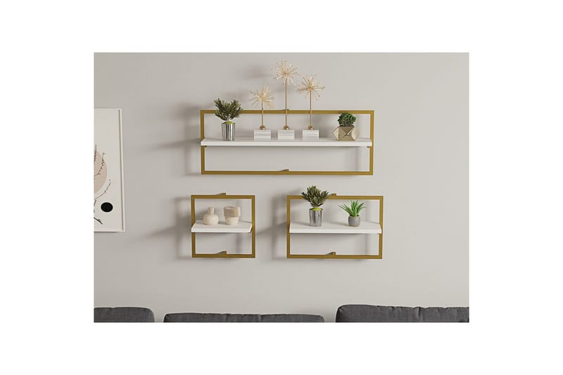 Muroran Väggskiva 80x80 cm - Vit/Guld - Förvaring - Hylla - Vägghylla