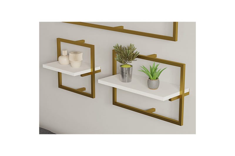 Muroran Väggskiva 80x80 cm - Vit/Guld - Förvaring - Hylla - Vägghylla